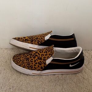 Nike Black and Brown Leopard Slip-On Shoes